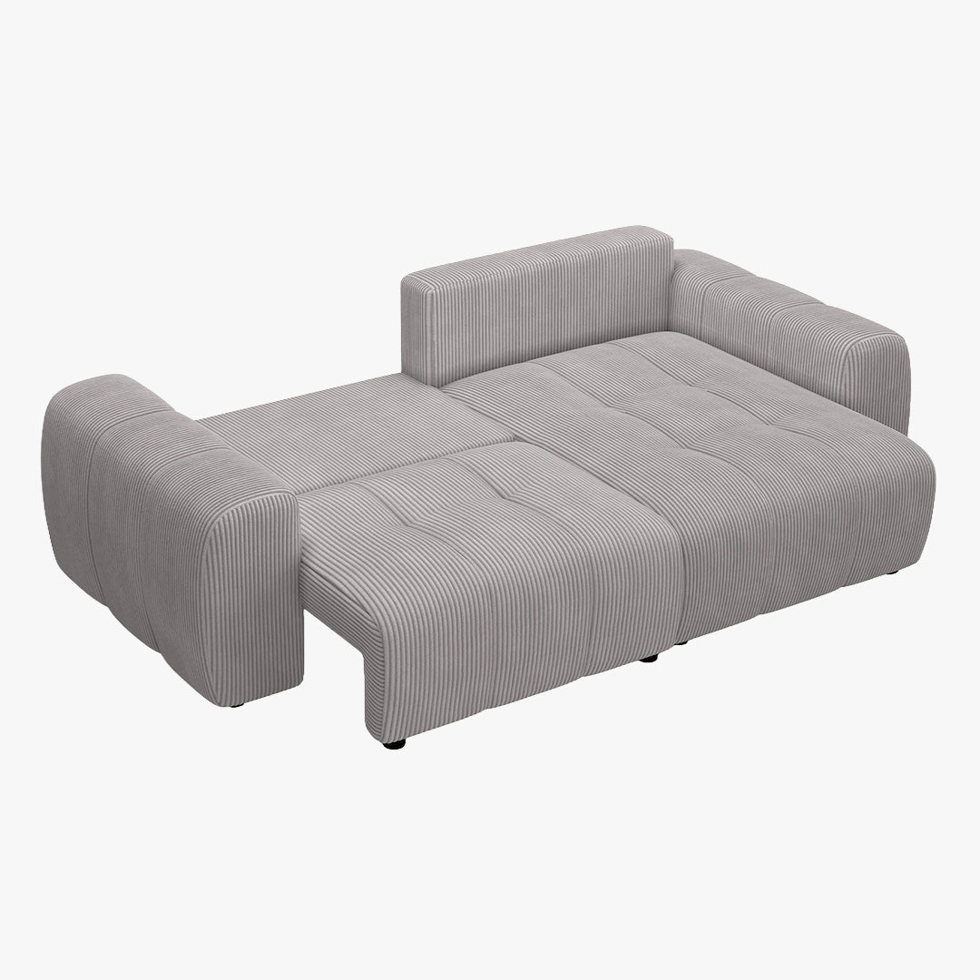 ALYA Canapé d'angle convertible et réversible avec coffre en velours côtelé gris clair - Canapé d'angle convertible