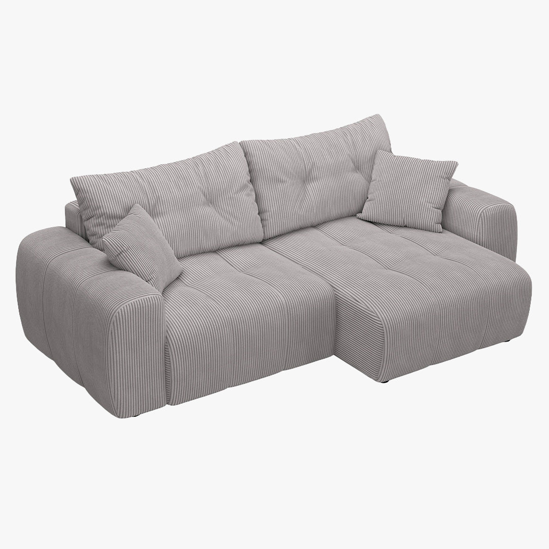 ALYA Canapé d'angle convertible et réversible avec coffre en velours côtelé gris clair - Canapé d'angle convertible