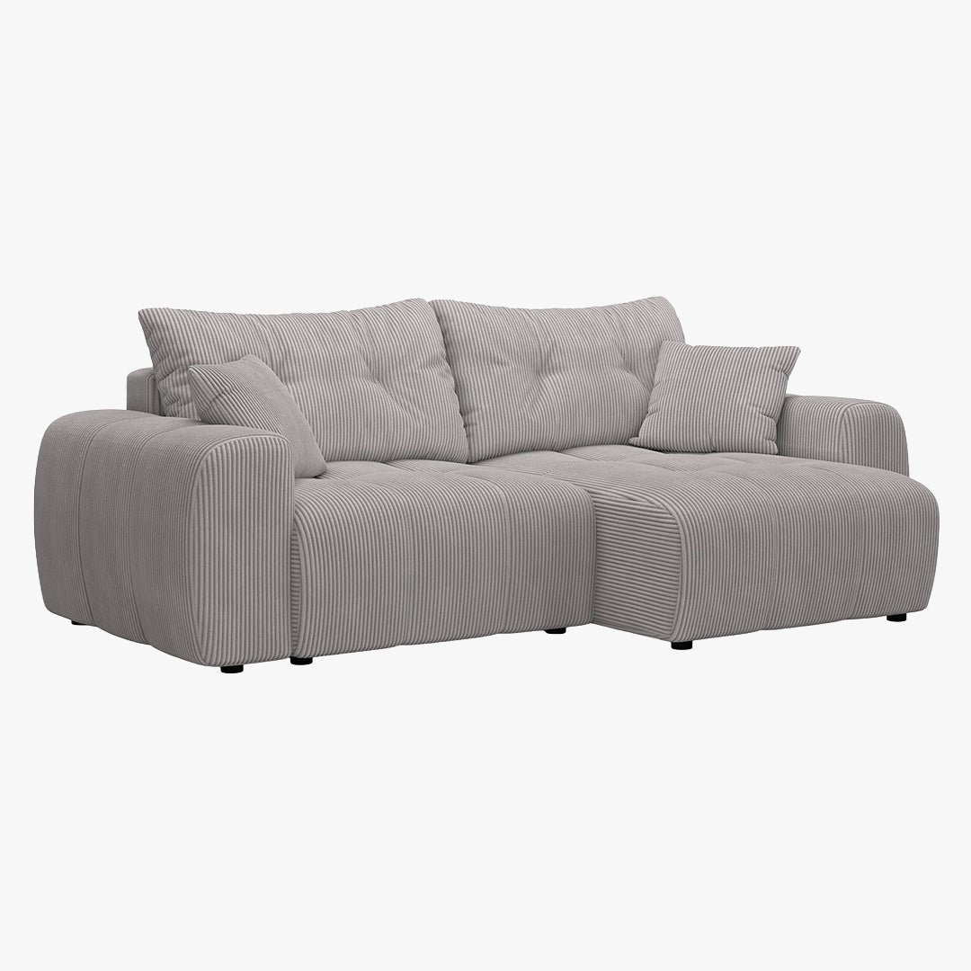 ALYA Canapé d'angle convertible et réversible avec coffre en velours côtelé gris clair - Canapé d'angle convertible
