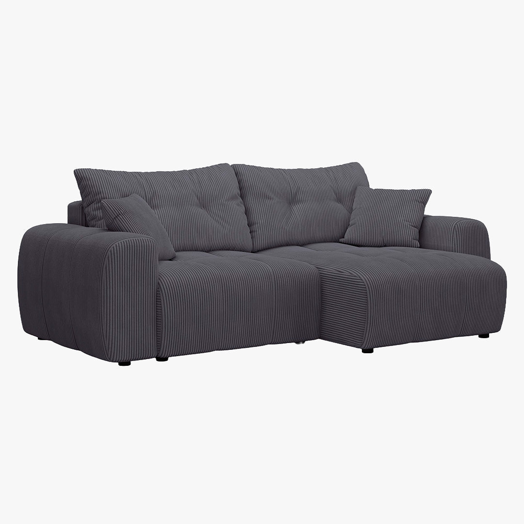 ALYA Canapé d'angle convertible et réversible avec coffre en velours côtelé gris foncé - Canapé d'angle convertible