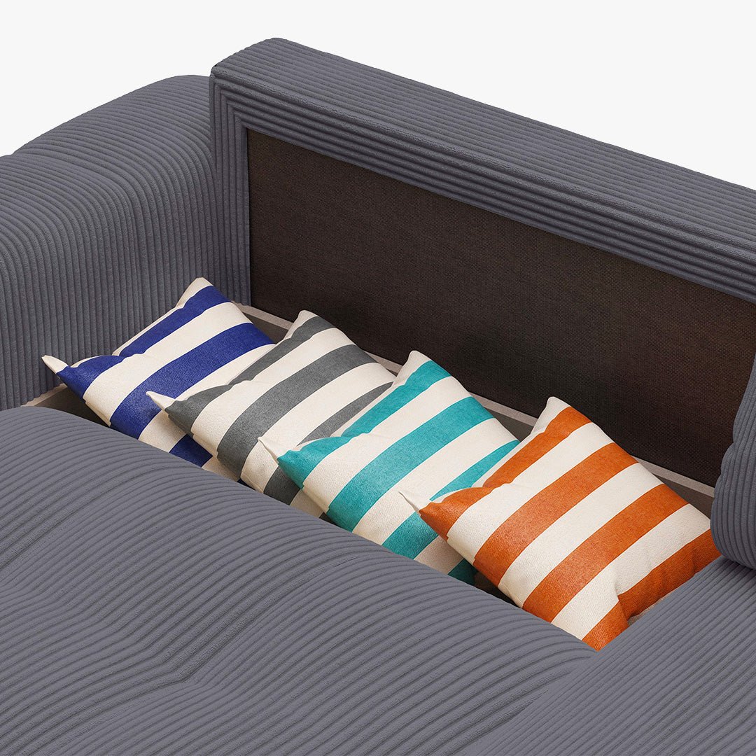 ALYA Canapé d'angle convertible et réversible avec coffre en velours côtelé gris foncé - Canapé d'angle convertible