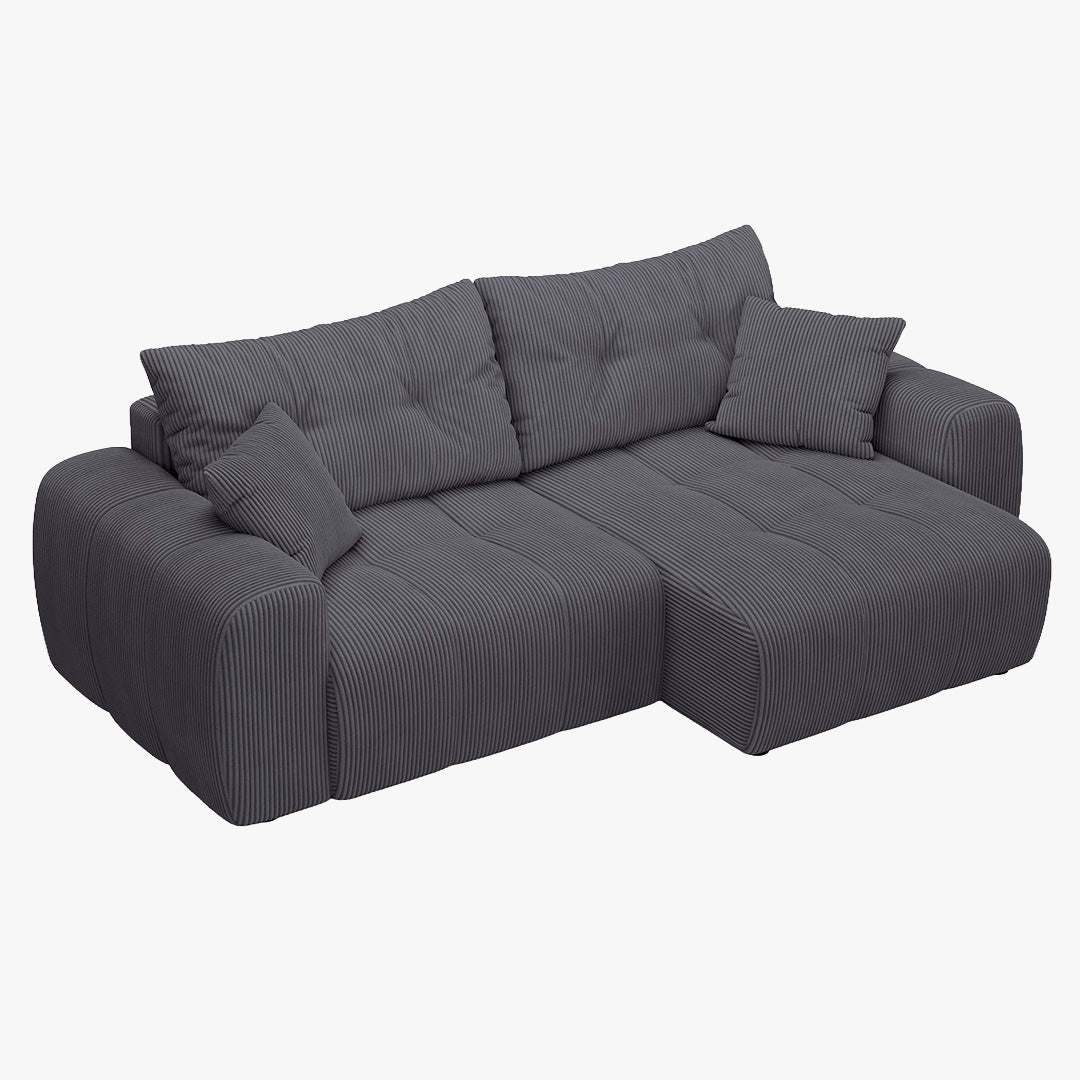 ALYA Canapé d'angle convertible et réversible avec coffre en velours côtelé gris foncé - Canapé d'angle convertible
