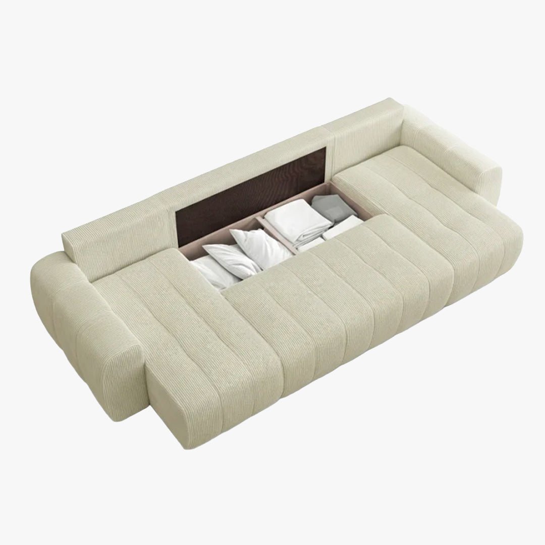 ALYA XL Canapé panoramique convertible avec coffre en velours côtelé beige - Canapés panoramiques - Mobilier Deco