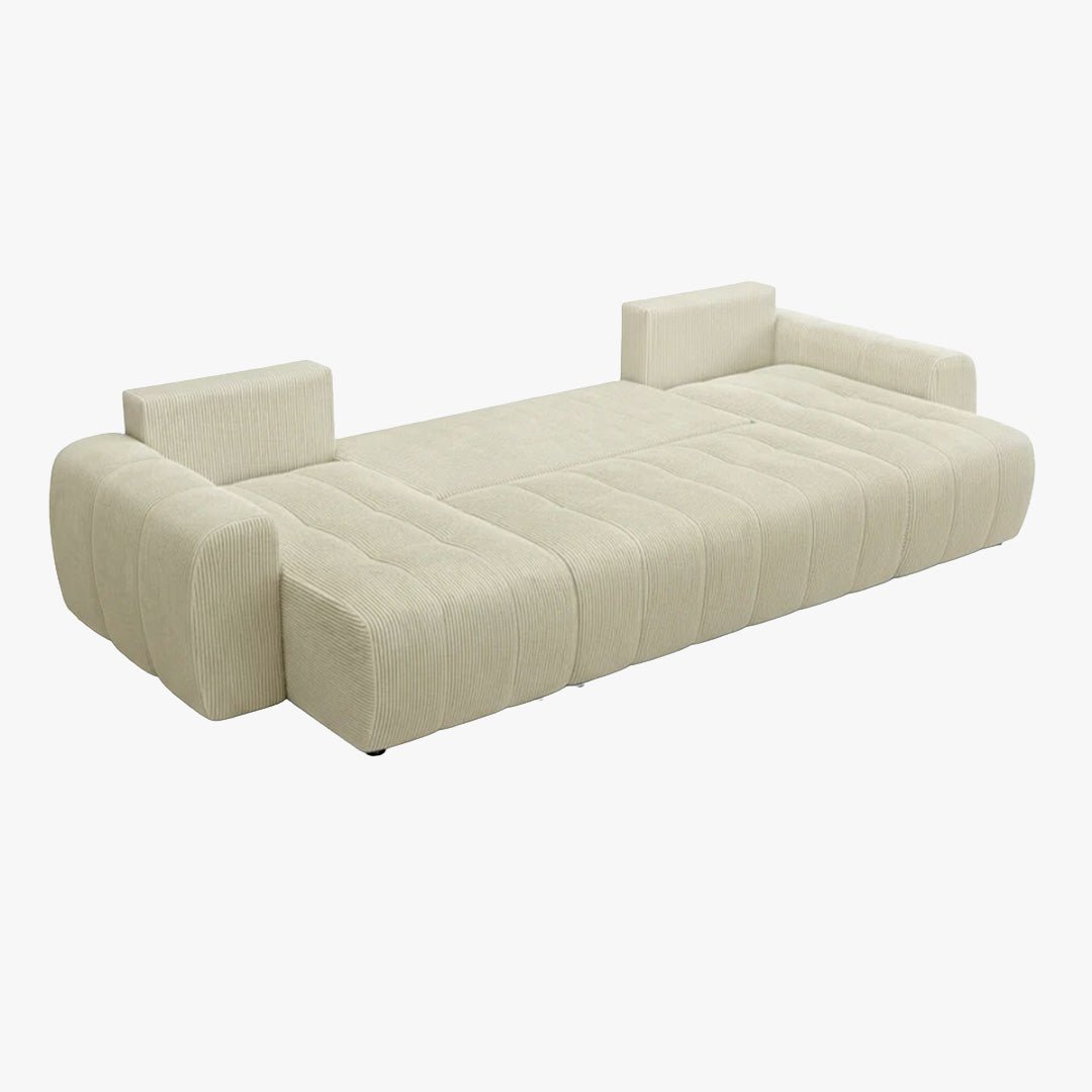 ALYA XL Canapé panoramique convertible avec coffre en velours côtelé beige - Canapés panoramiques - Mobilier Deco