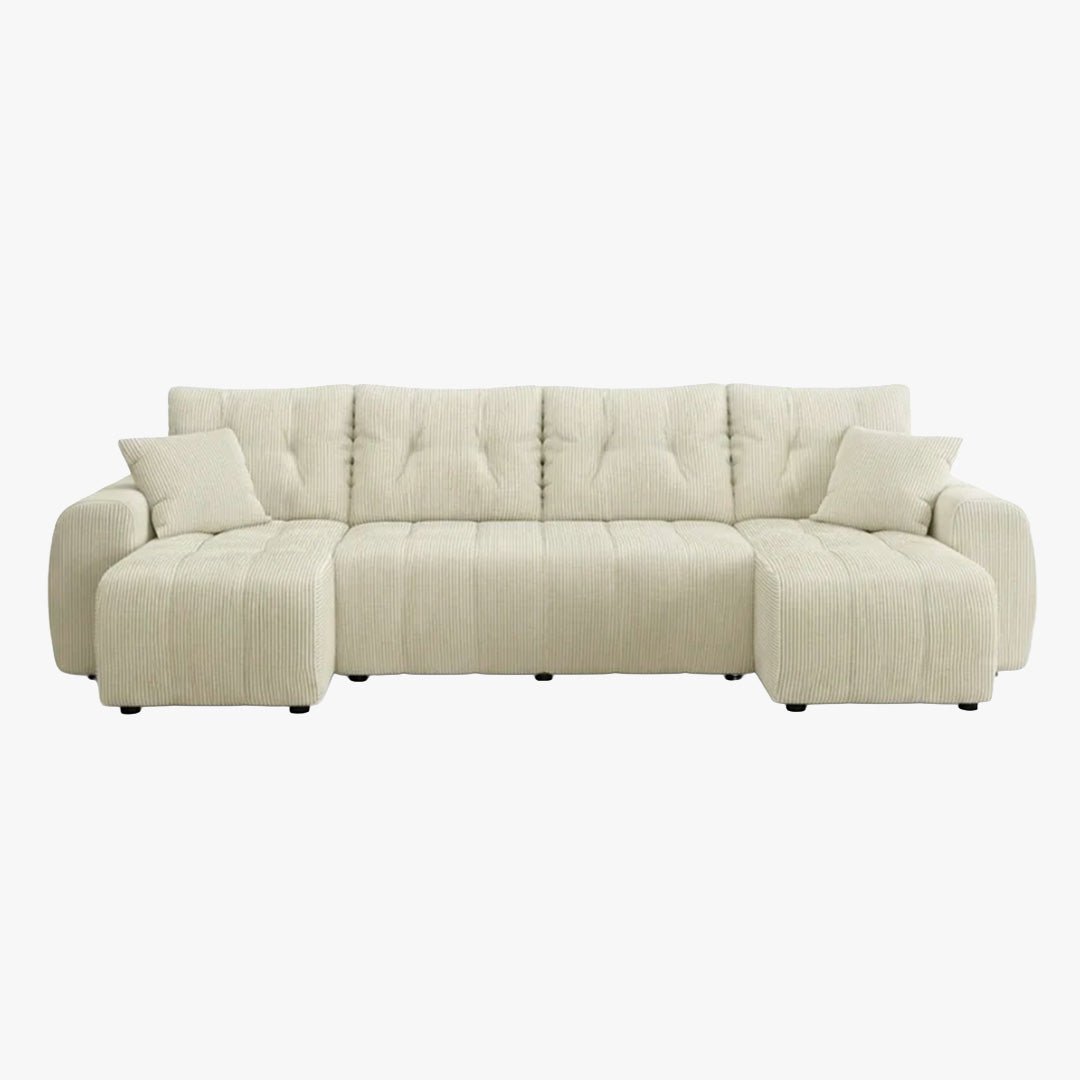 ALYA XL Canapé panoramique convertible avec coffre en velours côtelé beige - Canapés panoramiques - Mobilier Deco