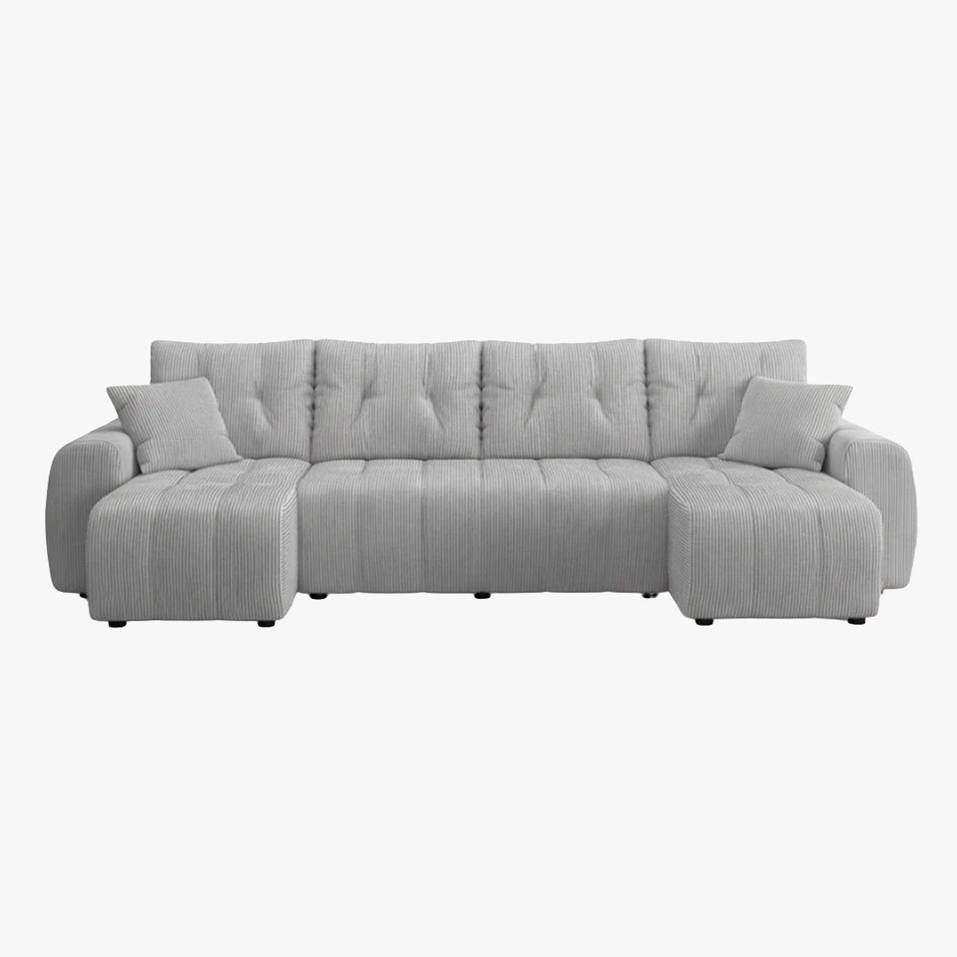 ALYA XL Canapé panoramique convertible avec coffre en velours côtelé gris clair - Canapés panoramiques - Mobilier Deco