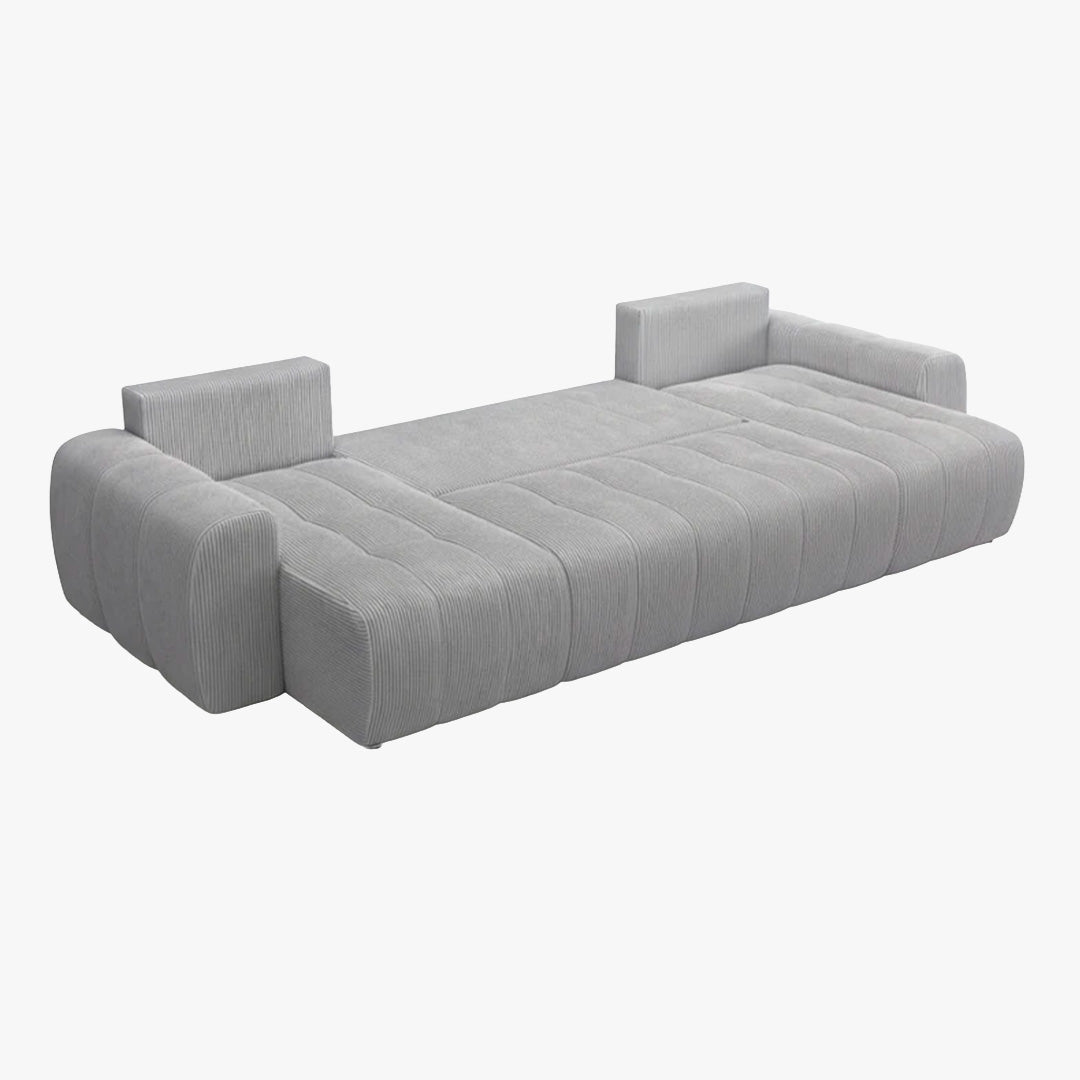 ALYA XL Canapé panoramique convertible avec coffre en velours côtelé gris clair - Canapés panoramiques - Mobilier Deco
