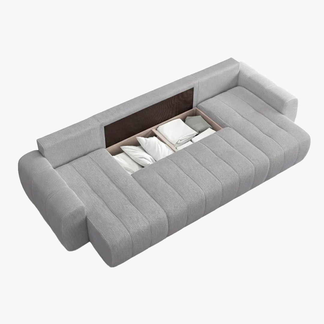 ALYA XL Canapé panoramique convertible avec coffre en velours côtelé gris clair - Canapés panoramiques - Mobilier Deco