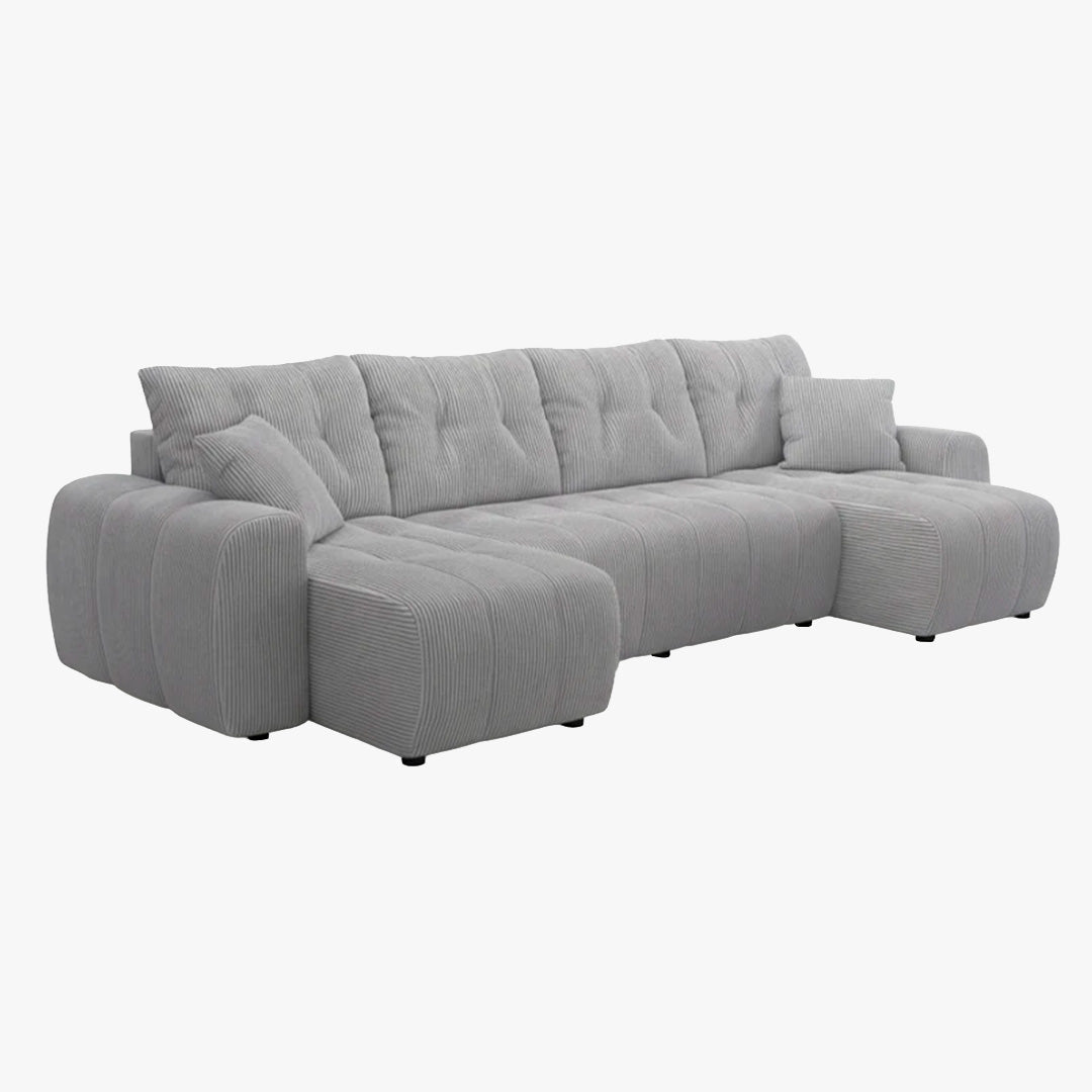 ALYA XL Canapé panoramique convertible avec coffre en velours côtelé gris clair - Canapés panoramiques - Mobilier Deco