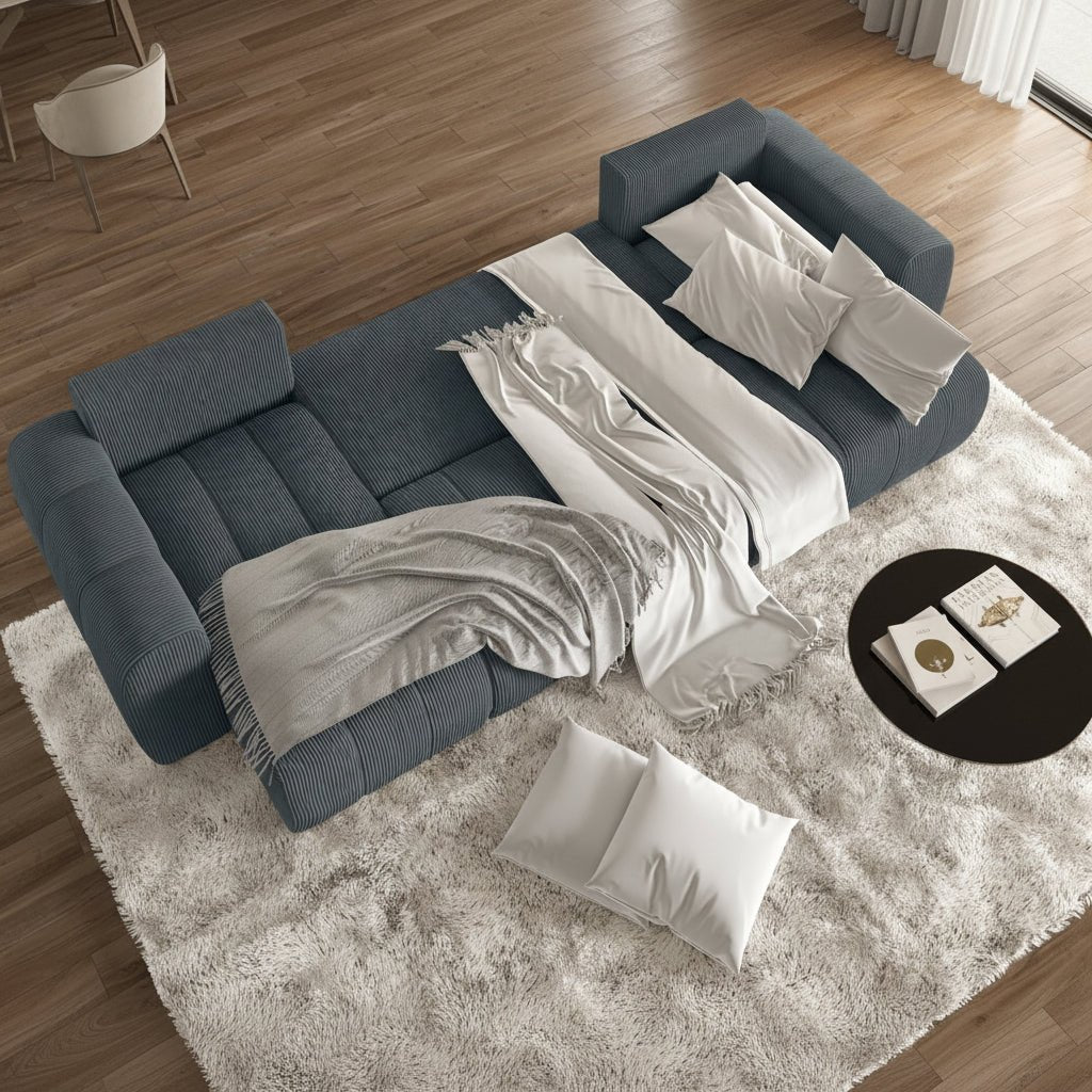 ALYA XL Canapé panoramique convertible avec coffre en velours côtelé gris foncé - Canapés panoramiques - Mobilier Deco