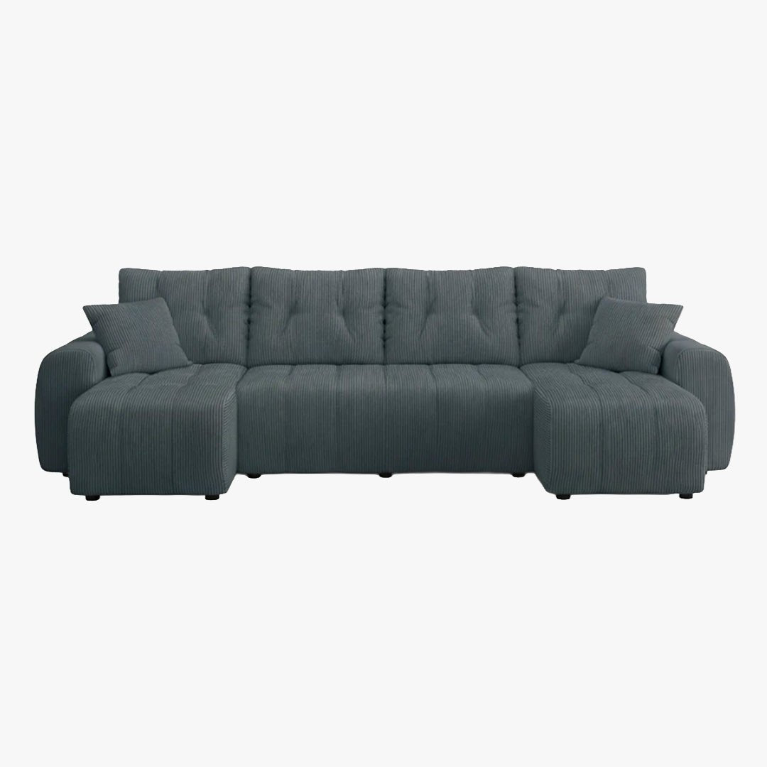 ALYA XL Canapé panoramique convertible avec coffre en velours côtelé gris foncé - Canapés panoramiques - Mobilier Deco