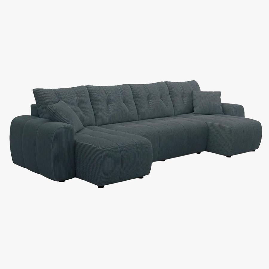 ALYA XL Canapé panoramique convertible avec coffre en velours côtelé gris foncé — aperçu vidéo
