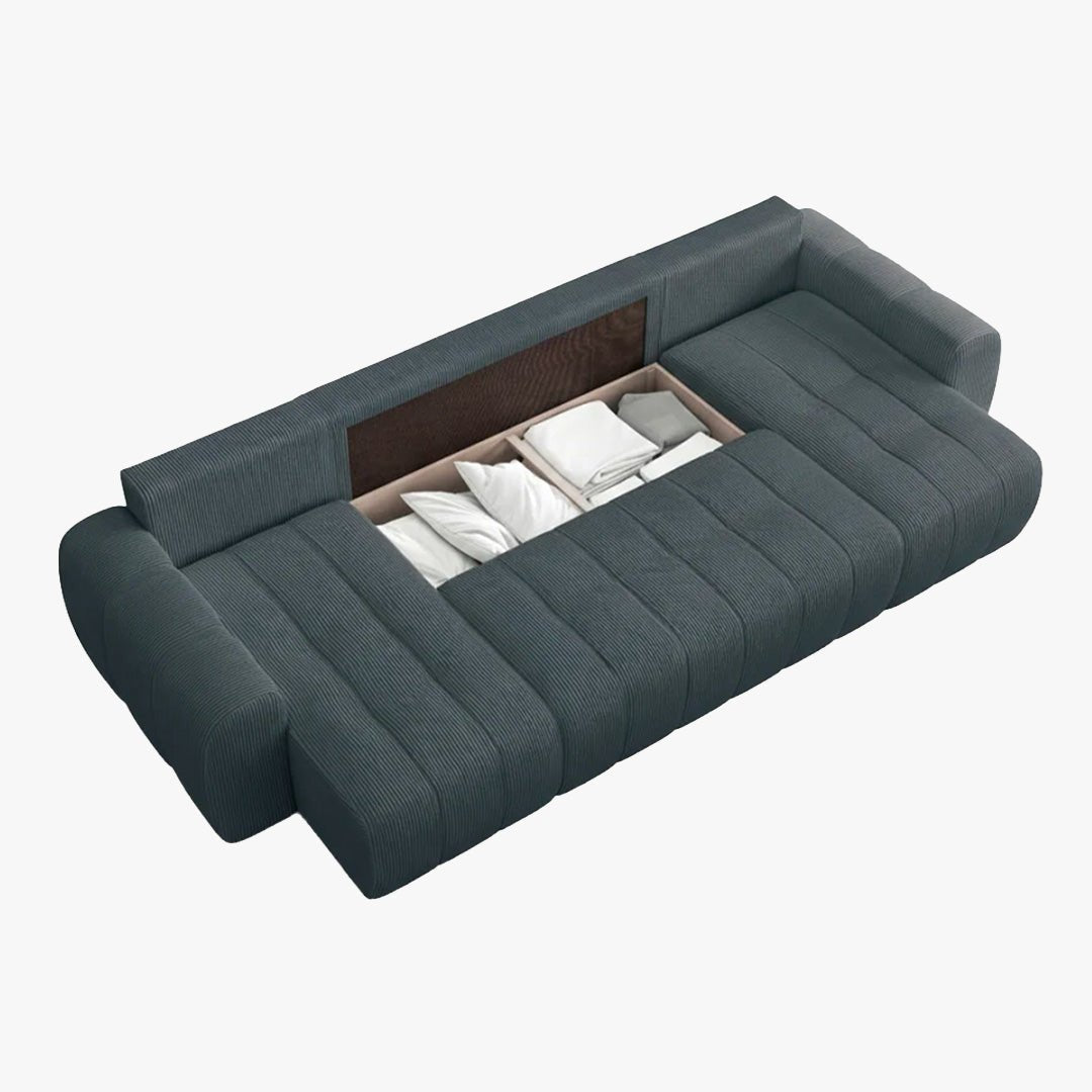 ALYA XL Canapé panoramique convertible avec coffre en velours côtelé gris foncé - Canapés panoramiques - Mobilier Deco