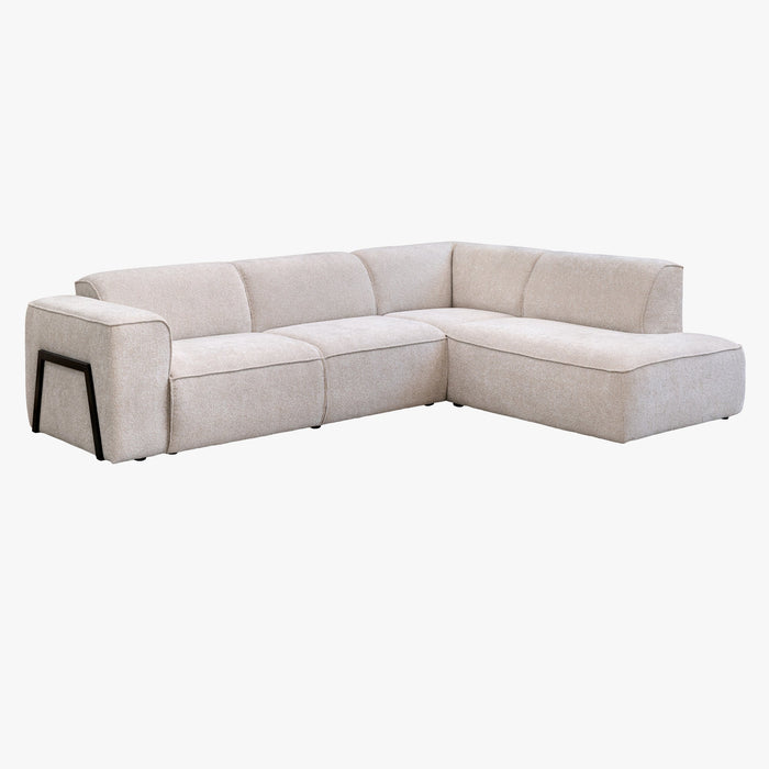 AMANDA Canapé d'angle en tissu blanc écru avec détail métal noir - Angle droit