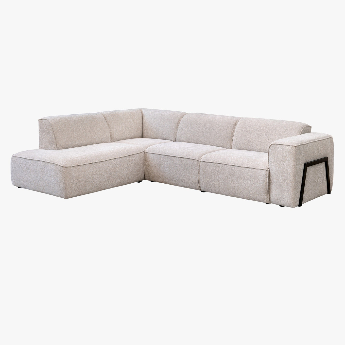 AMANDA Canapé d'angle en tissu blanc écru avec détail métal noir - Angle gauche - Canapés d'angle - Mobilier Deco