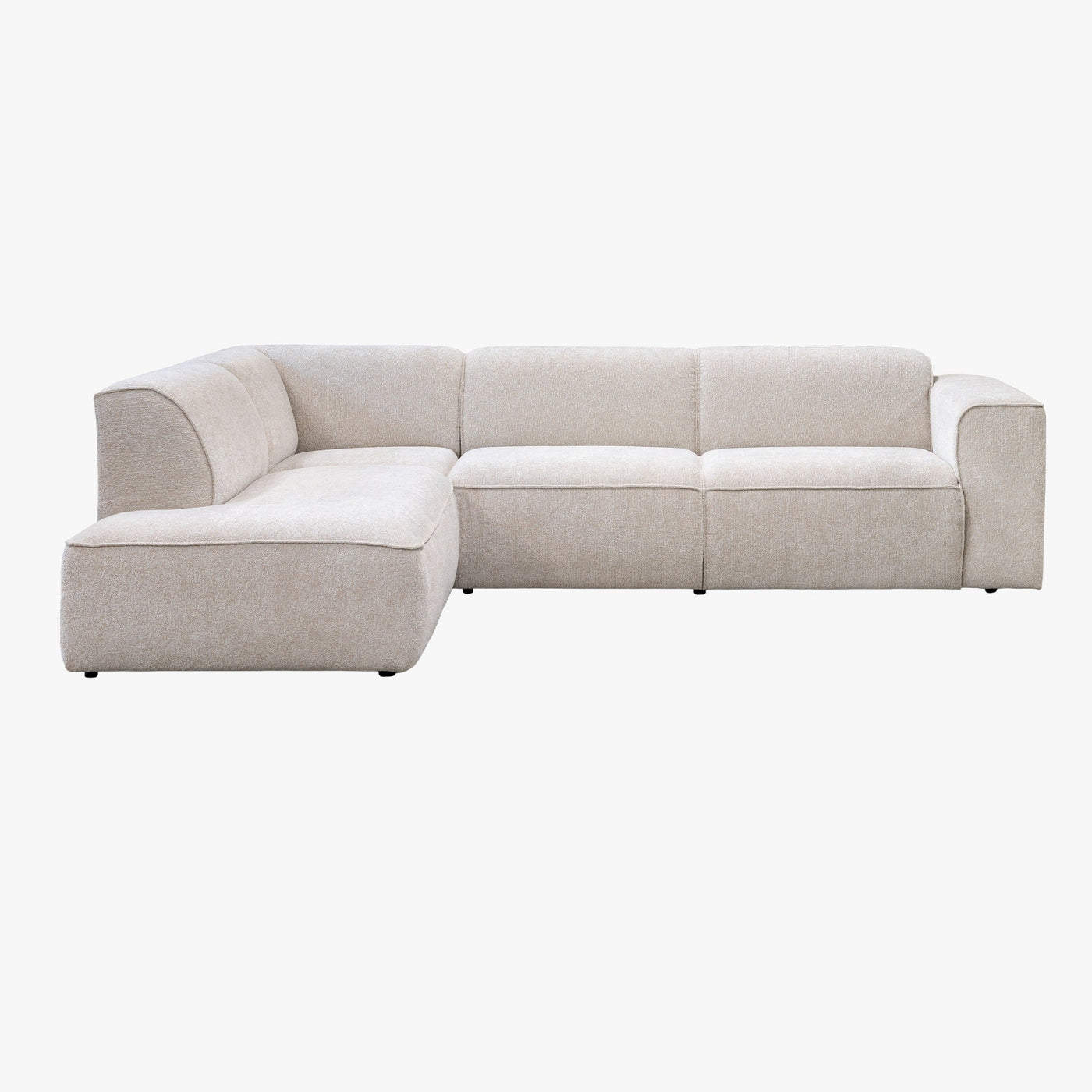 AMANDA Canapé d'angle en tissu blanc écru avec détail métal noir - Angle gauche - Canapés d'angle - Mobilier Deco