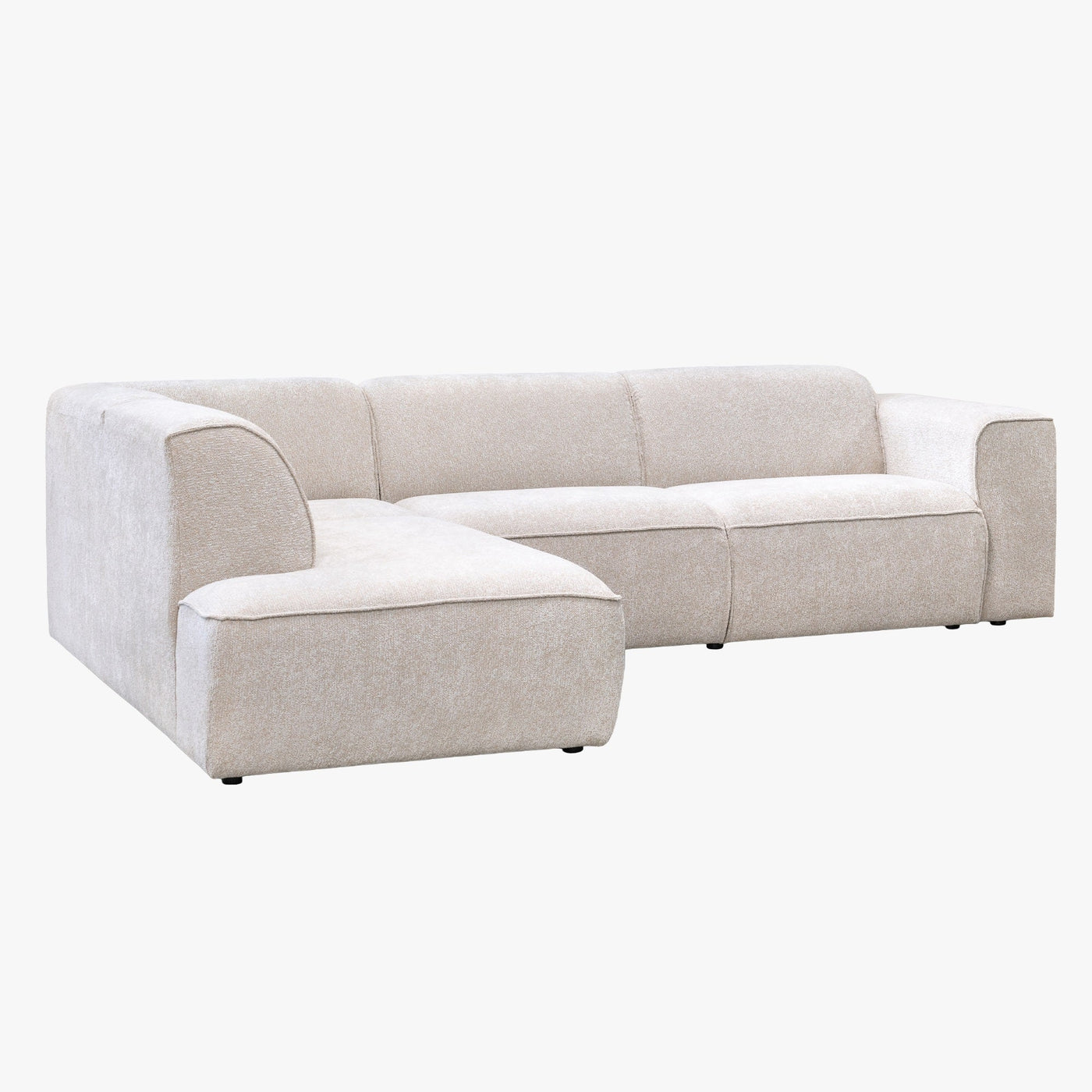 AMANDA Canapé d'angle en tissu blanc écru avec détail métal noir - Angle gauche - Canapés d'angle - Mobilier Deco