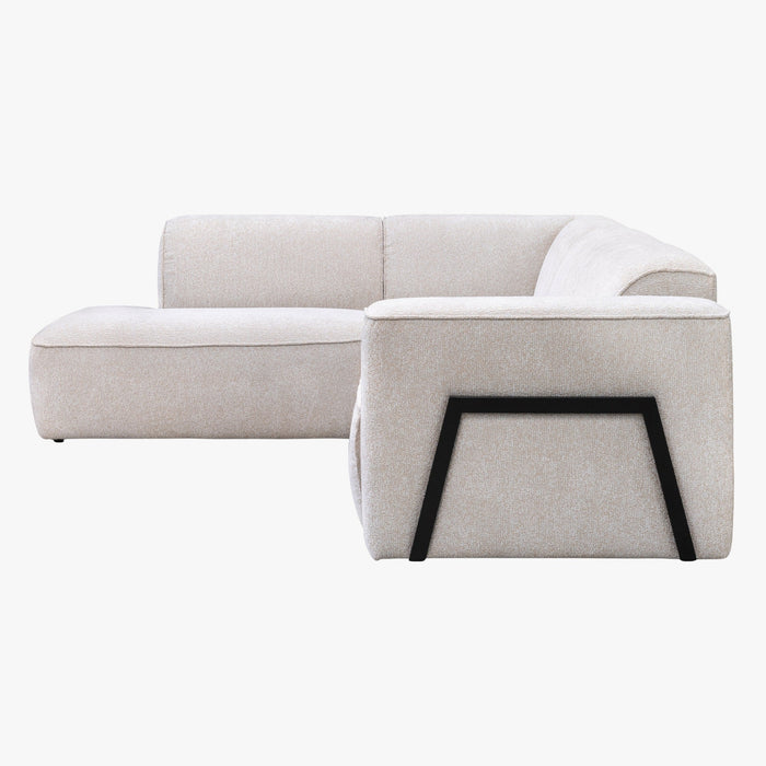 AMANDA Canapé d'angle en tissu blanc écru avec détail métal noir - Angle gauche