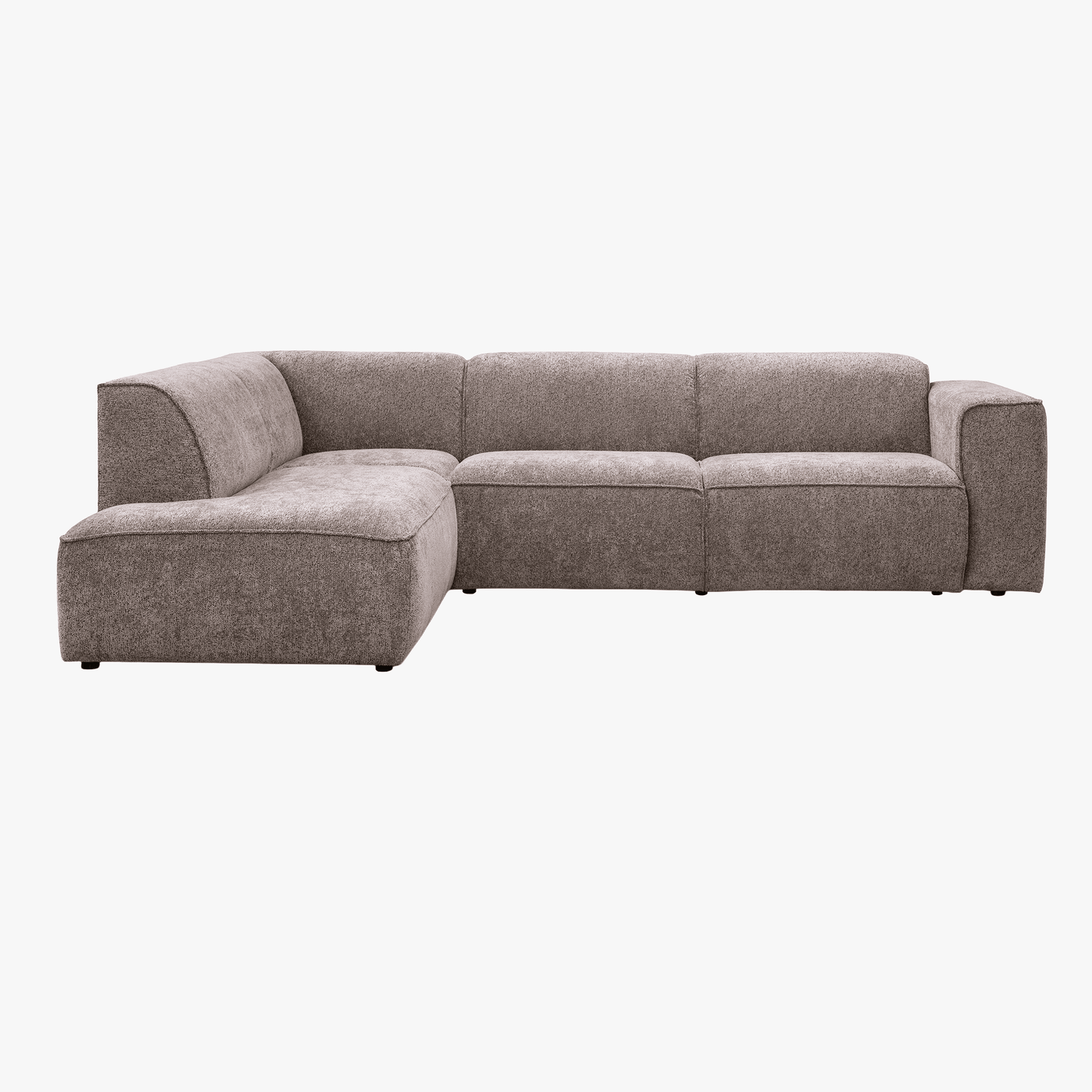 AMANDA Canapé d'angle en tissu taupe avec détail métal noir - Angle gauche - Canapés d'angle - Mobilier Deco