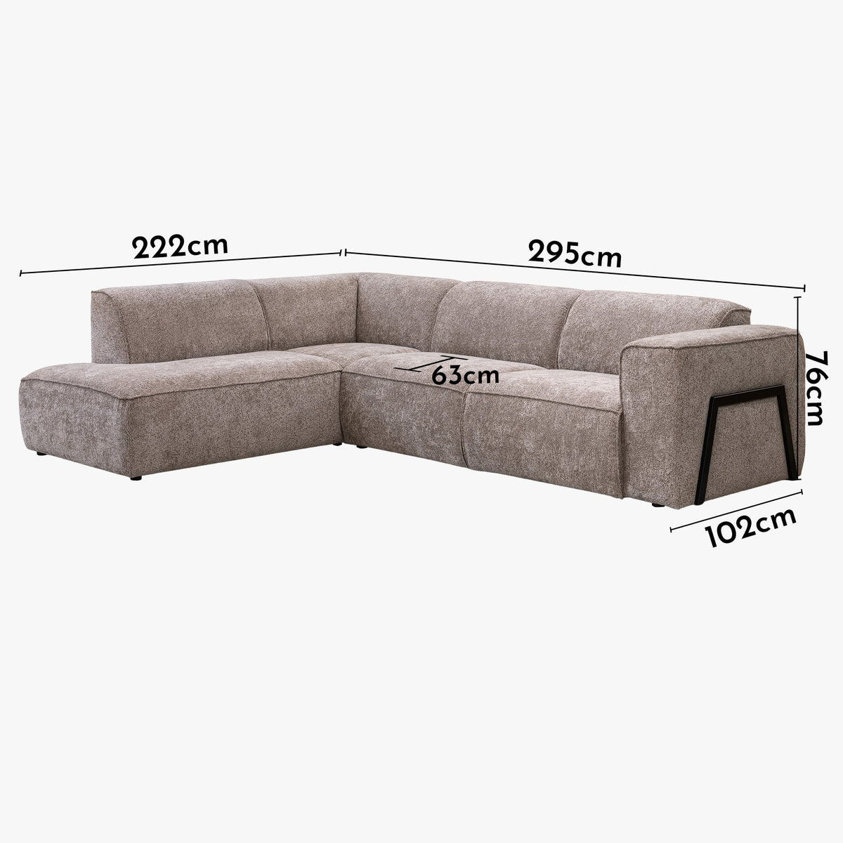 AMANDA Canapé d'angle en tissu taupe avec détail métal noir - Angle gauche - Canapés d'angle - Mobilier Deco