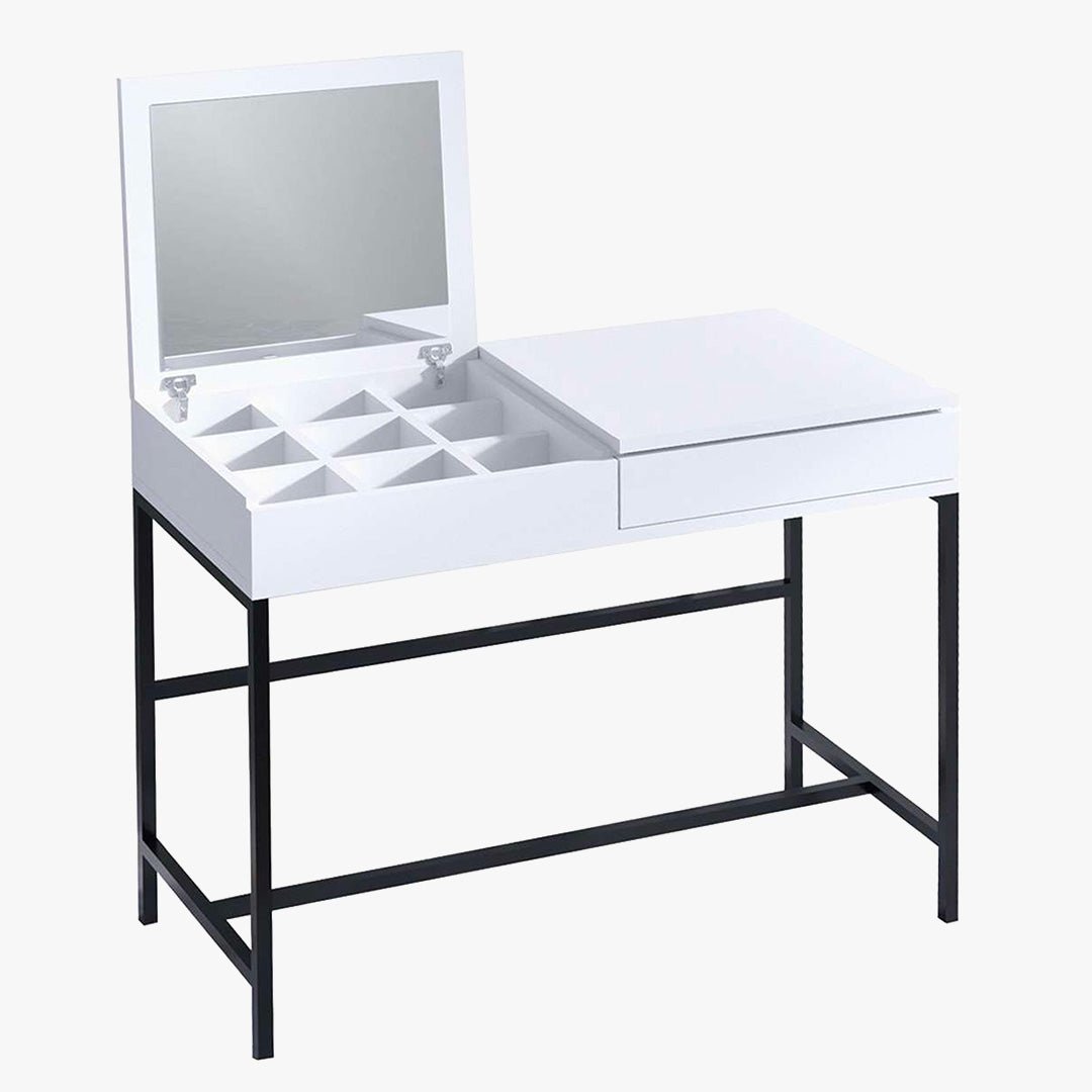 AMARIA Coiffeuse 1 tiroir avec miroir et rangement - Coiffeuse - Mobilier Deco