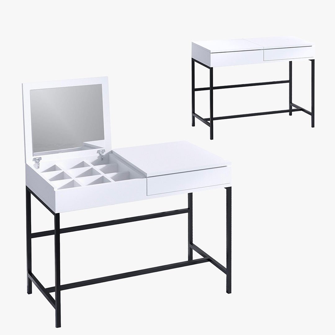 AMARIA Coiffeuse 1 tiroir avec miroir et rangement - Coiffeuse - Mobilier Deco