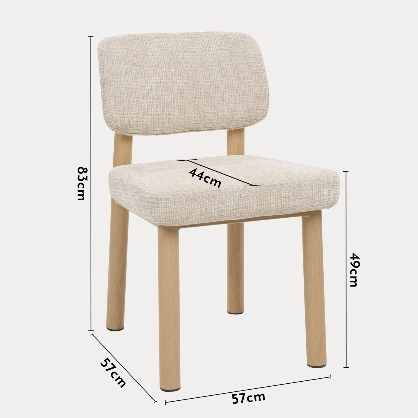 AMELI Lot de 2 chaises en tissu beige pieds en métal beige - Chaise de repas - Mobilier Deco