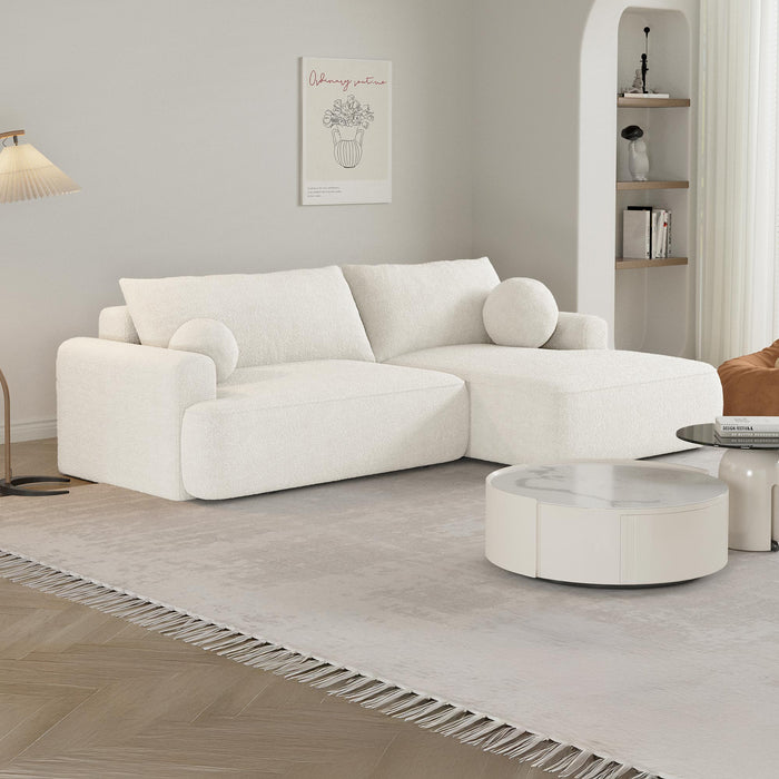ANAIS Canapé d'angle convertible en tissu bouclette beige - Angle droit