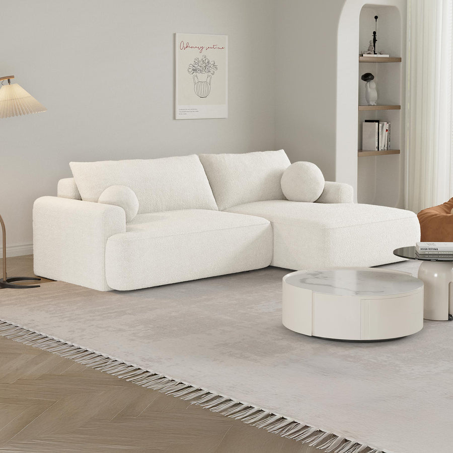 ANAIS Canapé d'angle convertible en tissu bouclette beige - Angle droit — aperçu vidéo