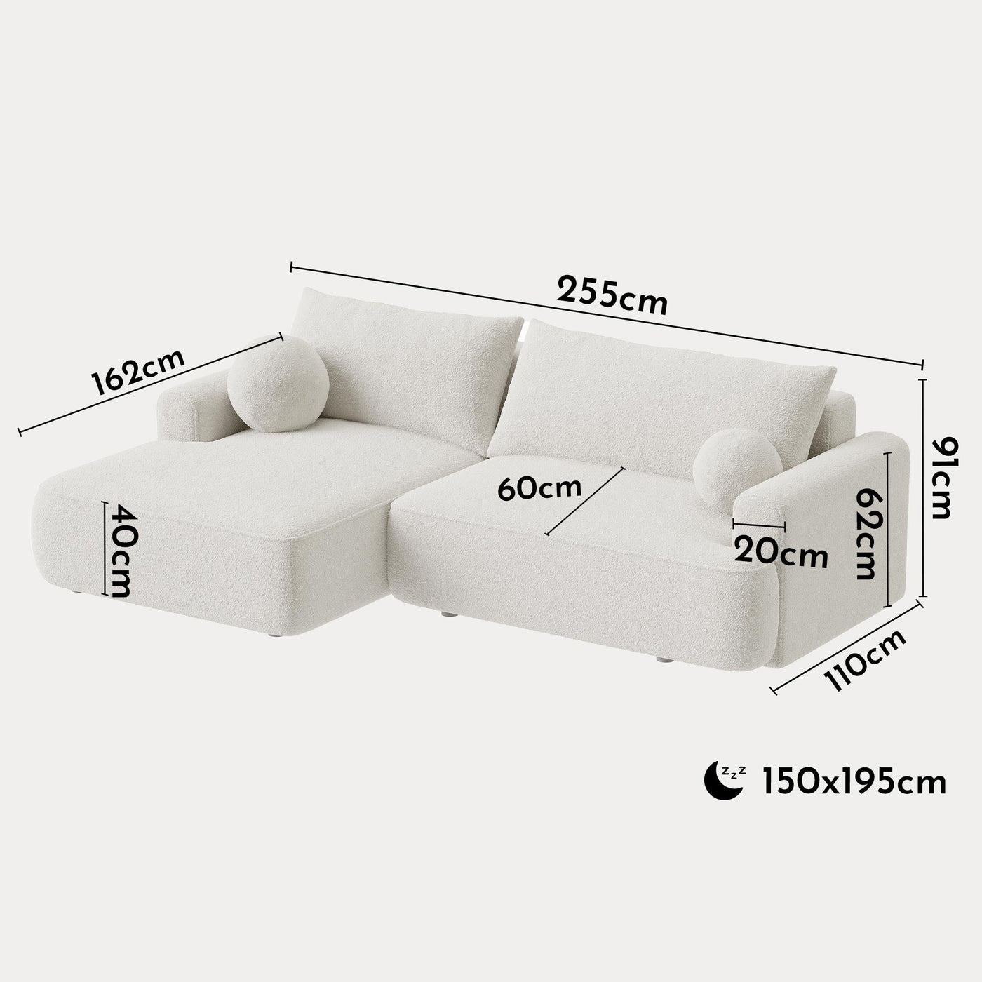 ANAIS Canapé d'angle convertible en tissu bouclette beige - Angle gauche - Canapé d'angle convertible - Mobilier Deco