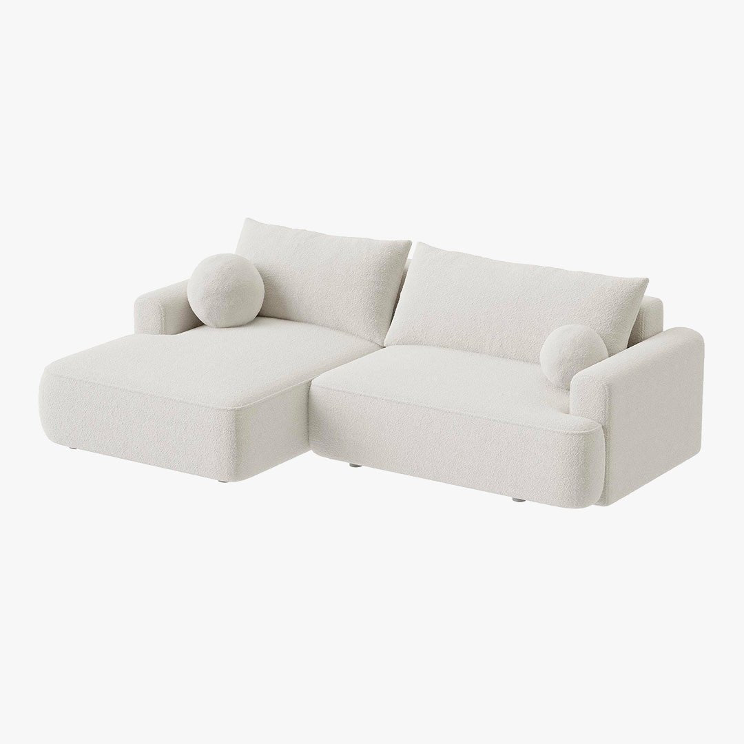 ANAIS Canapé d'angle convertible en tissu bouclette beige - Angle gauche - Canapé d'angle convertible - Mobilier Deco