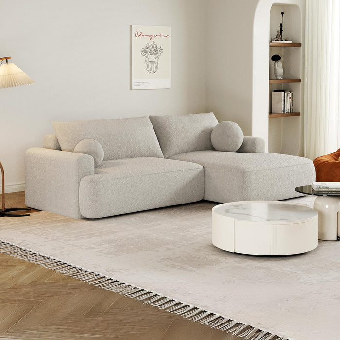 ANAIS Canapé d'angle convertible en tissu bouclette beige foncé- Angle droit