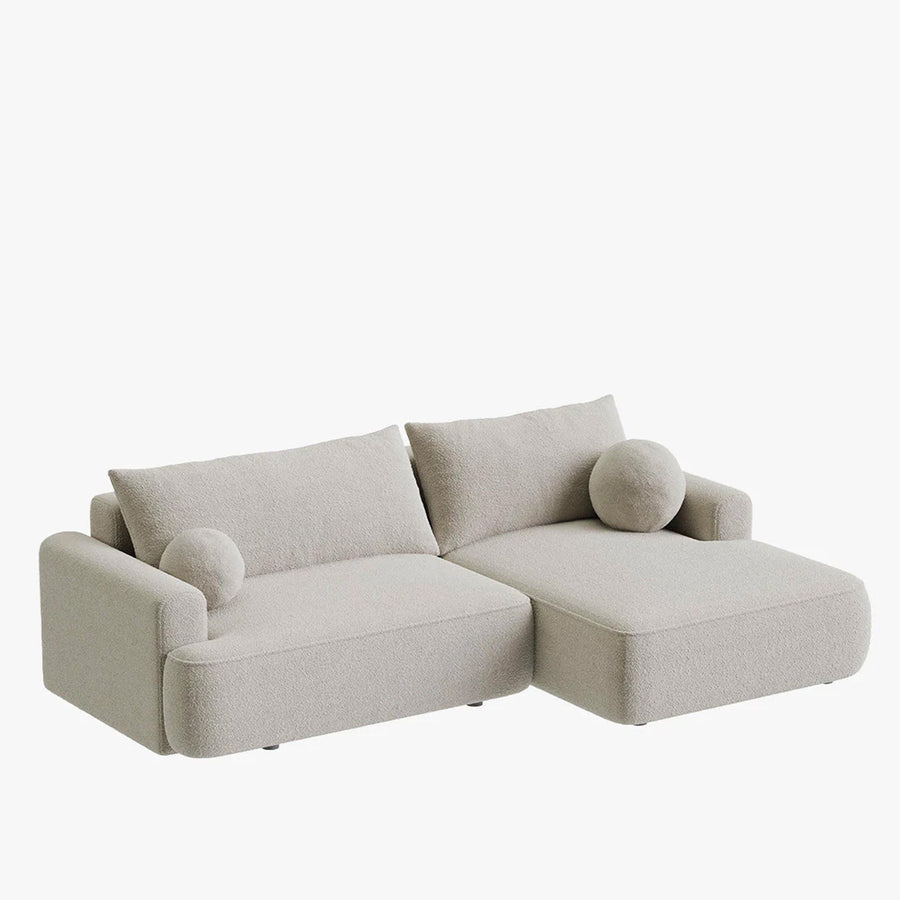 ANAIS Canapé d'angle convertible en tissu bouclette beige foncé- Angle droit — aperçu vidéo