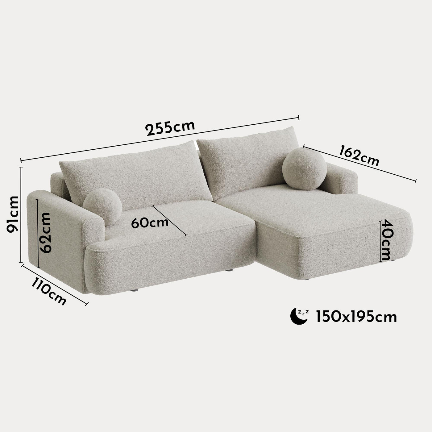 ANAIS Canapé d'angle convertible en tissu bouclette beige foncé- Angle droit - Canapé d'angle convertible - Mobilier Deco