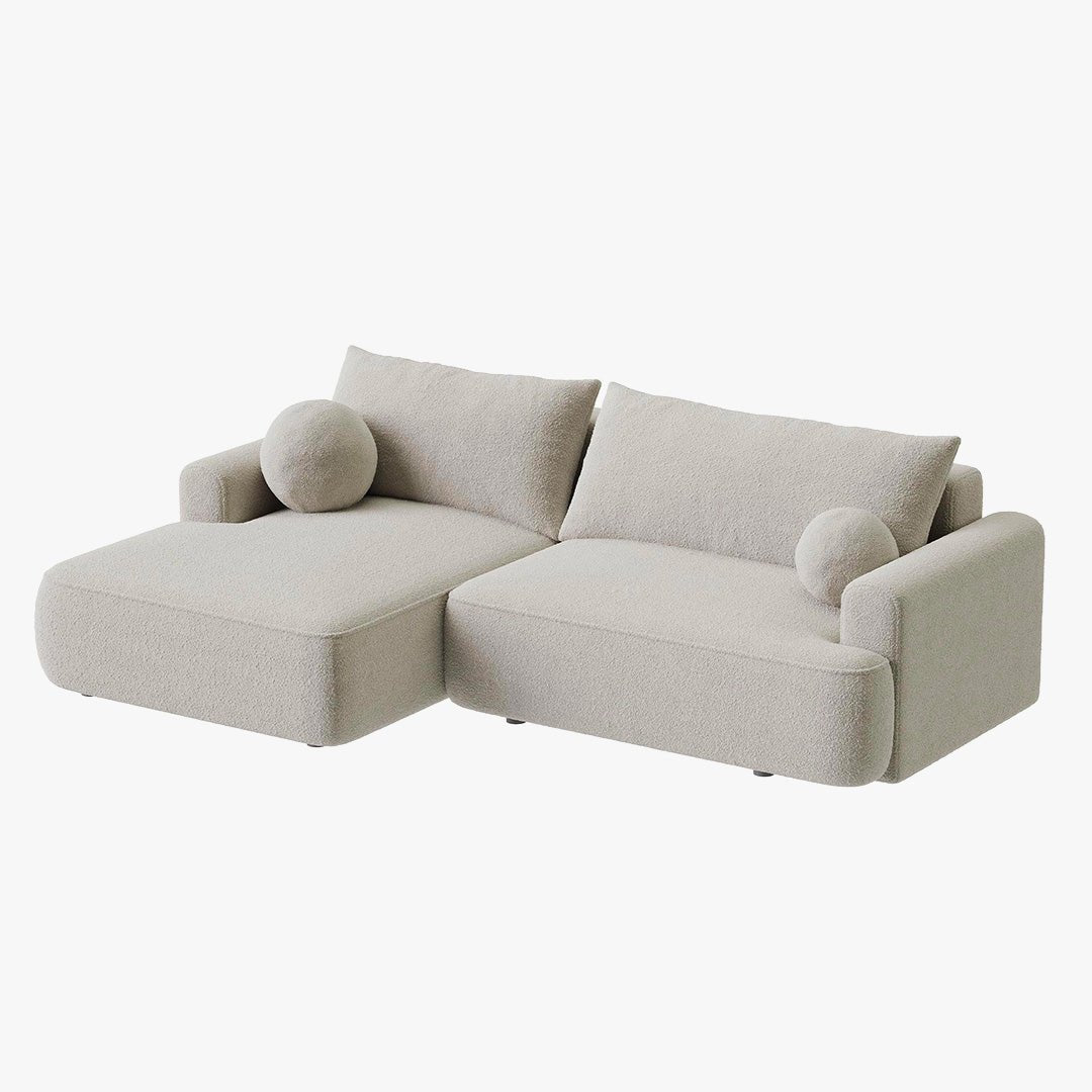 ANAIS Canapé d'angle convertible en tissu bouclette beige foncé- Angle gauche - Canapé d'angle convertible - Mobilier Deco