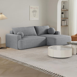 ANAIS Canapé d'angle convertible en tissu bouclette gris - Angle droit