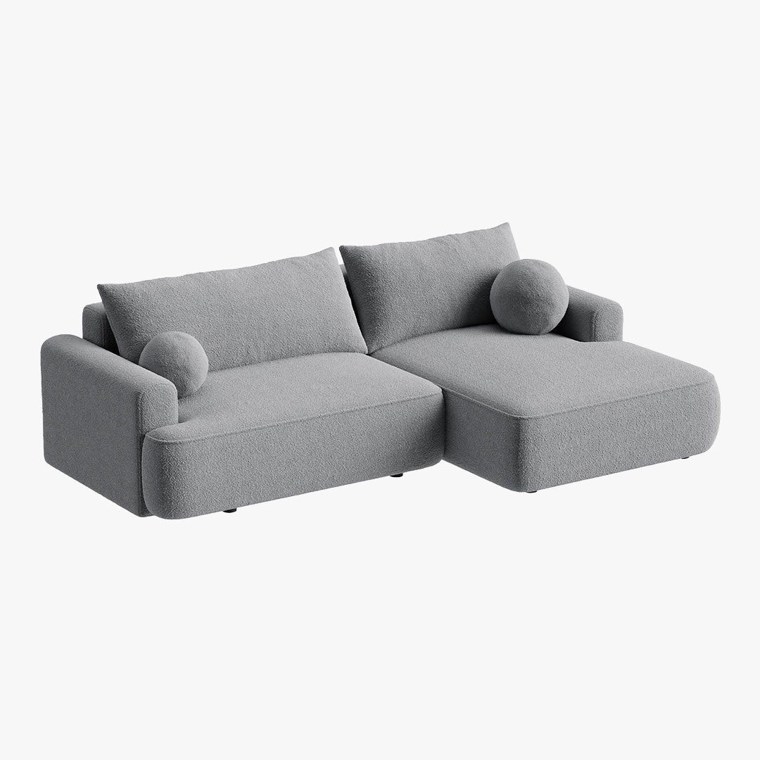 ANAIS Canapé d'angle convertible en tissu bouclette gris - Angle droit - Canapé d'angle convertible - Mobilier Deco