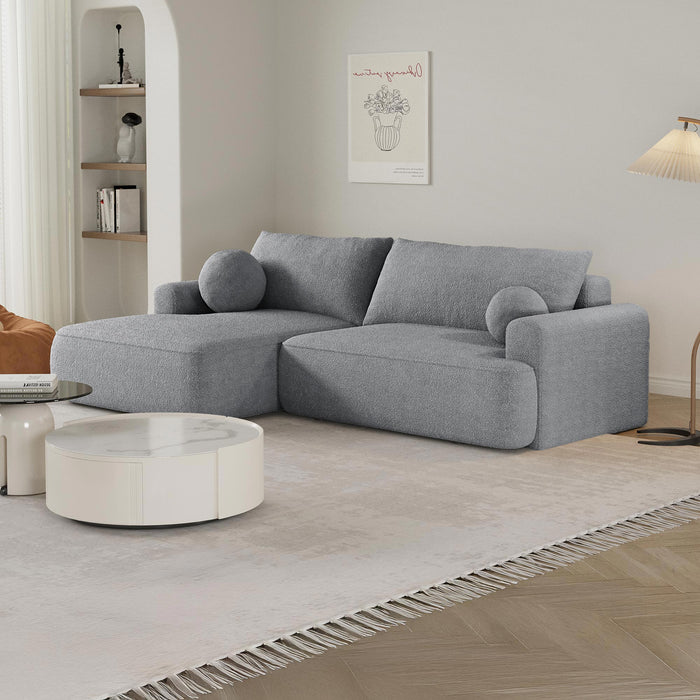 ANAIS Canapé d'angle convertible en tissu bouclette gris - Angle gauche