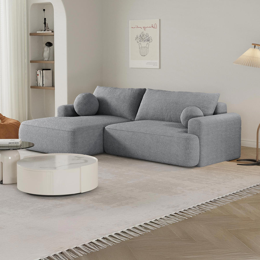ANAIS Canapé d'angle convertible en tissu bouclette gris - Angle gauche — aperçu vidéo