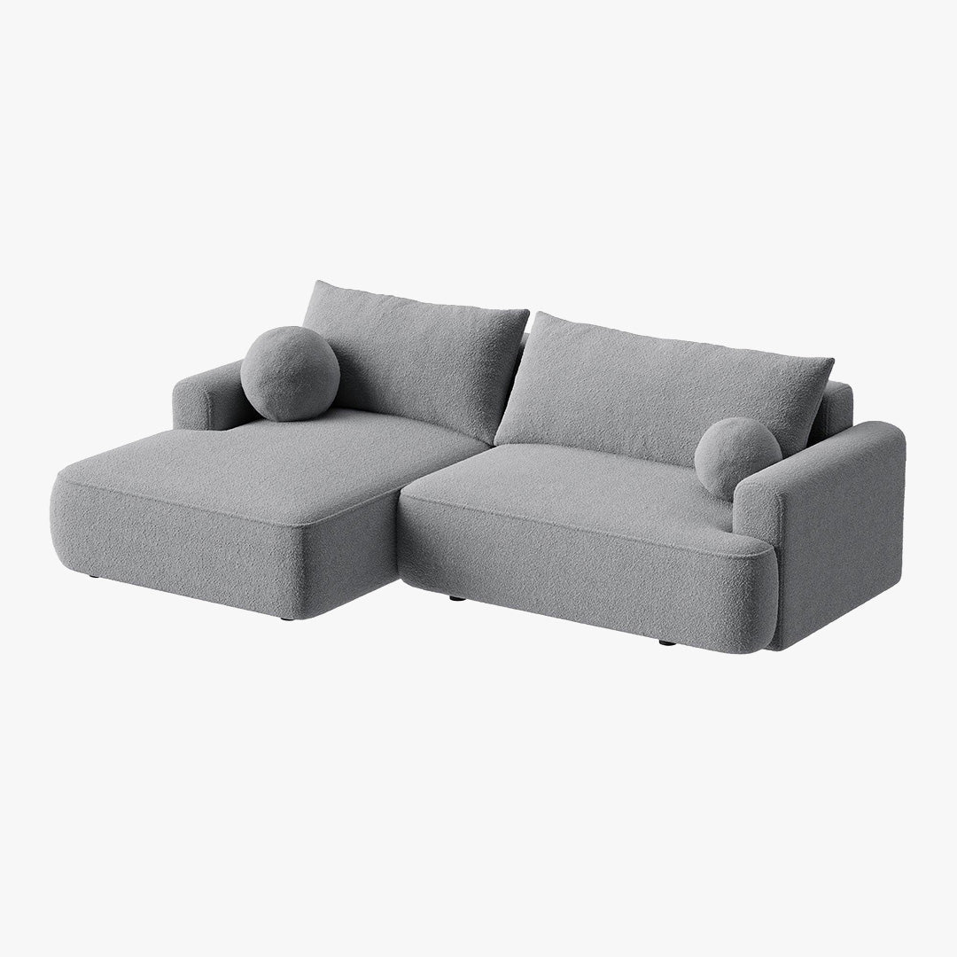 ANAIS Canapé d'angle convertible en tissu bouclette gris - Angle gauche - Canapé d'angle convertible - Mobilier Deco