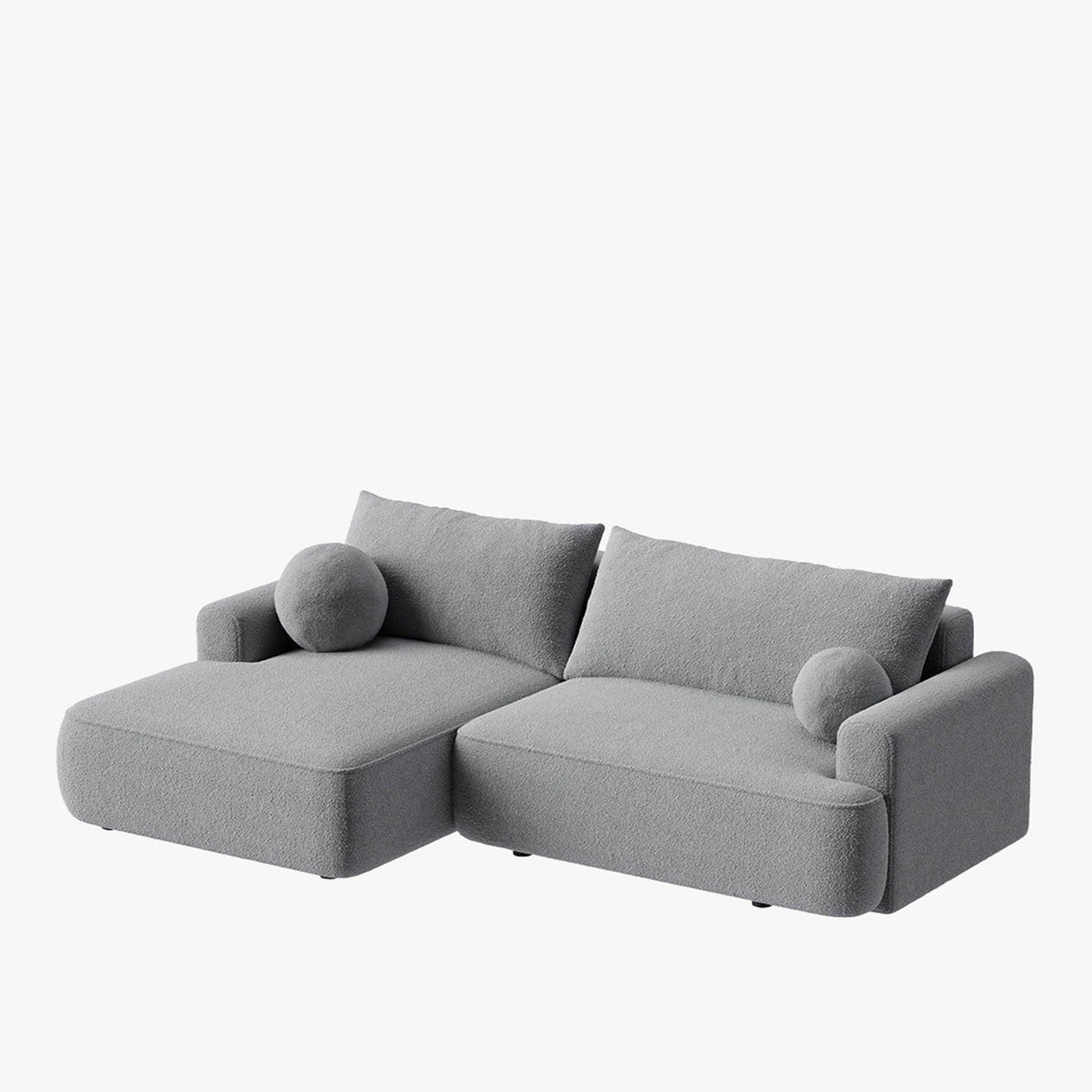 ANAIS Canapé d'angle convertible en tissu bouclette gris - Angle gauche - Canapé d'angle convertible - Mobilier Deco
