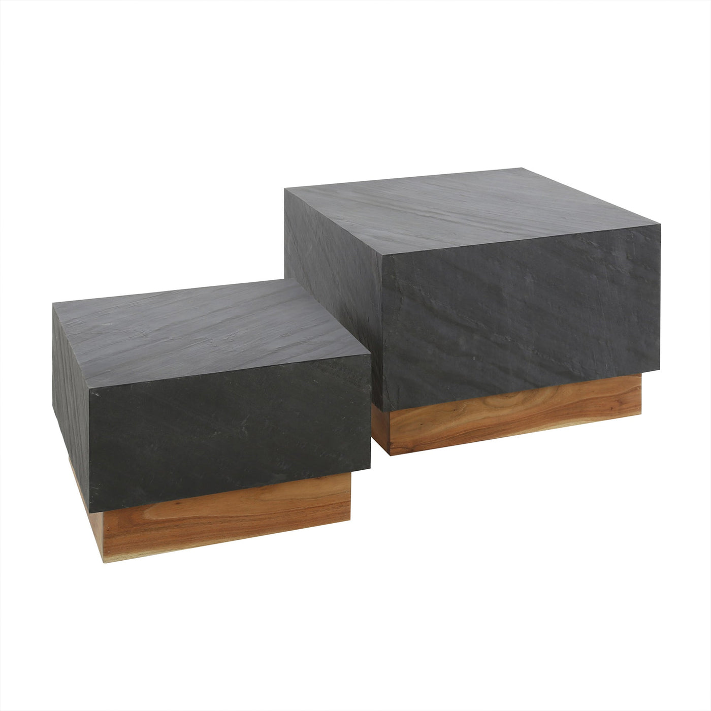 ANEA Lot de 2 tables basses carré en ardoise et en bois d'acacia - Table basse - Mobilier Deco