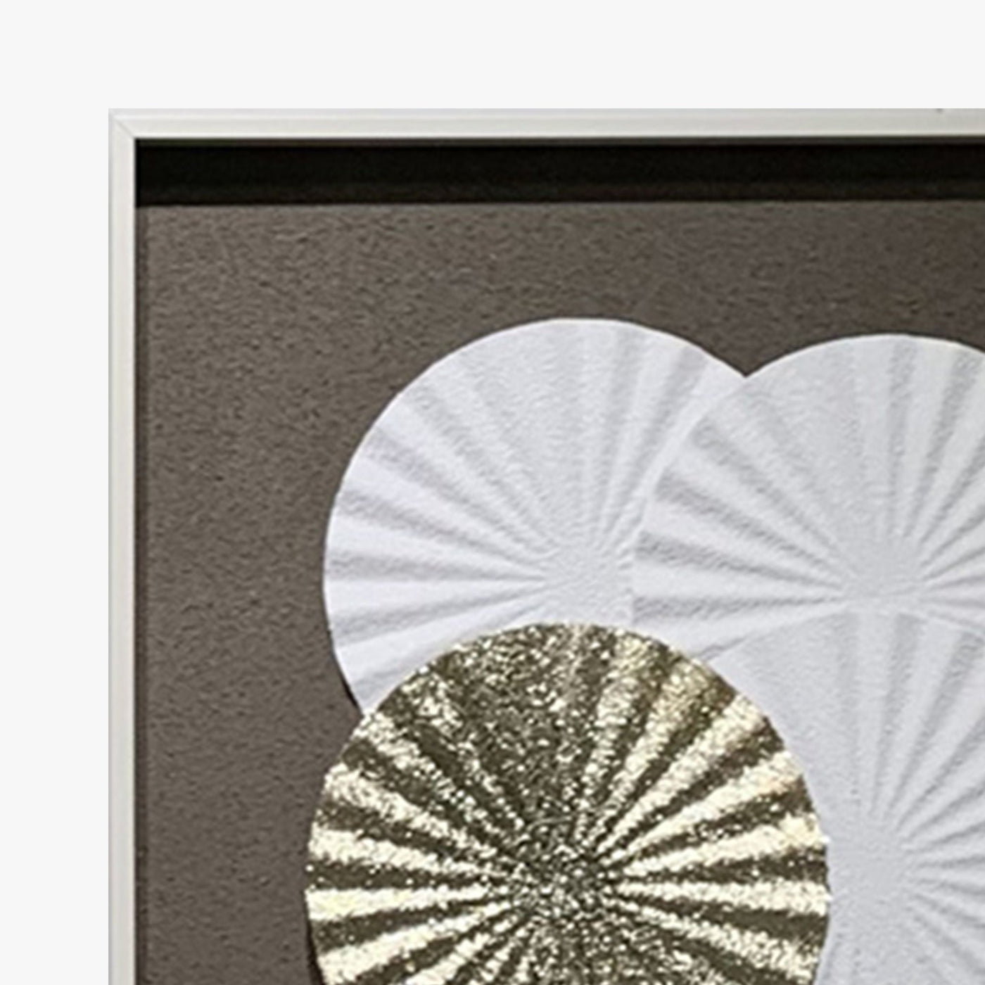 ANELIA Tableau peinture à l'huile relief rond blanc et doré cadre aluminium - 50x50 cm - Tableaux - Mobilier Deco