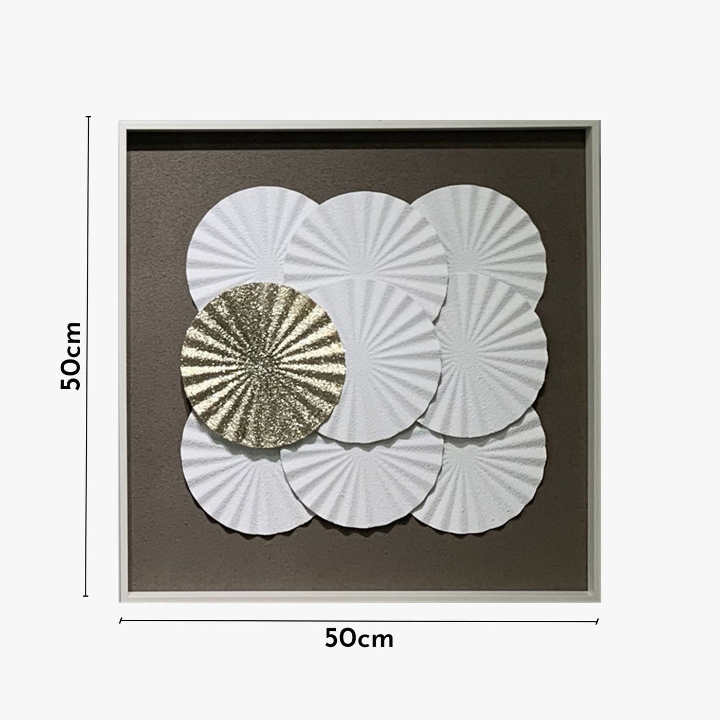 ANELIA Tableau peinture à l'huile relief rond blanc et doré cadre aluminium - 50x50 cm - Tableaux - Mobilier Deco