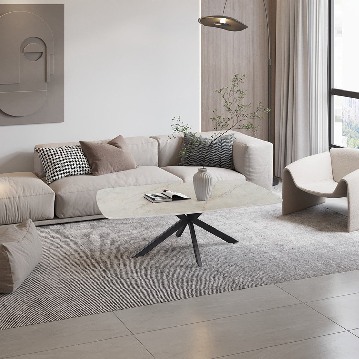 APOLLO Table basse ovale en pierre frittée beige 130 cm - Table basse - Mobilier Deco