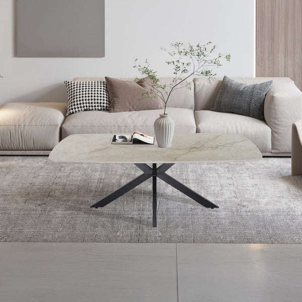 APOLLO Table basse ovale en pierre frittée beige 130 cm