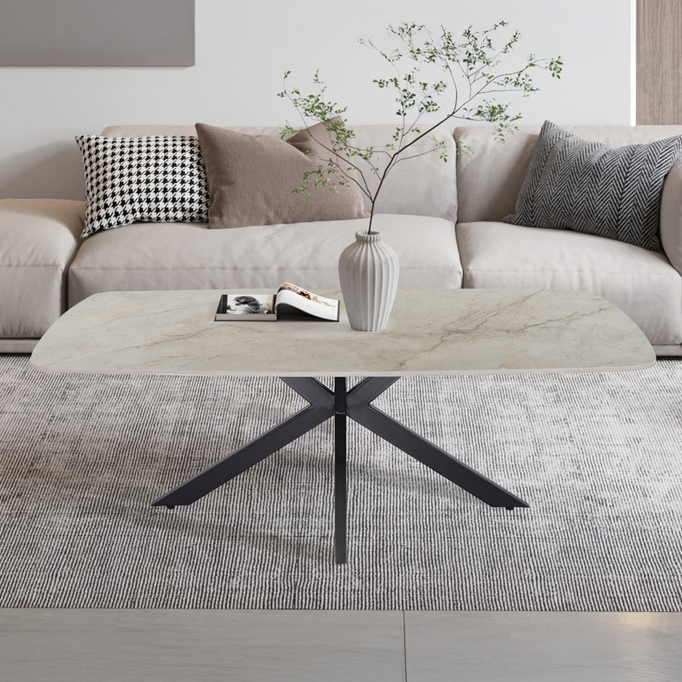 APOLLO Table basse ovale en pierre frittée beige 130 cm - Table basse - Mobilier Deco