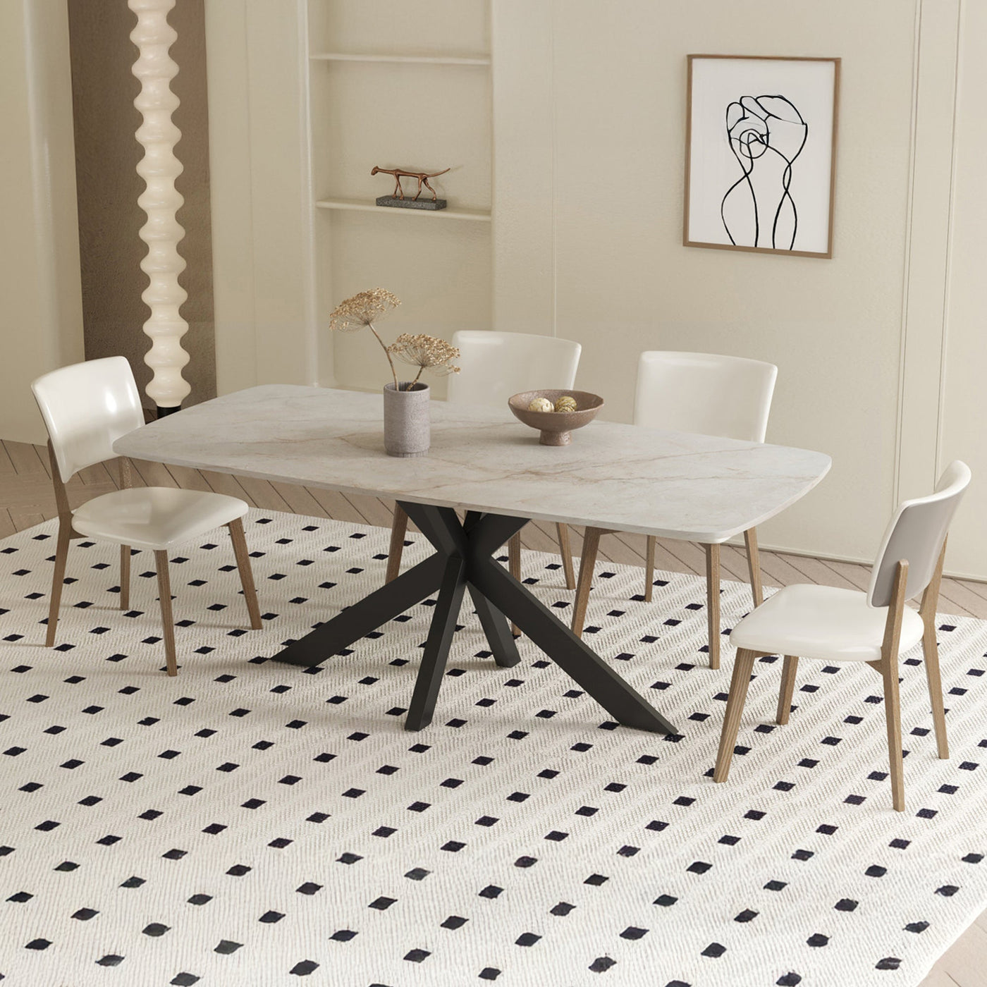 APOLLO XL Table à manger en pierre frittée beige 180 cm - Table à manger - Mobilier Deco