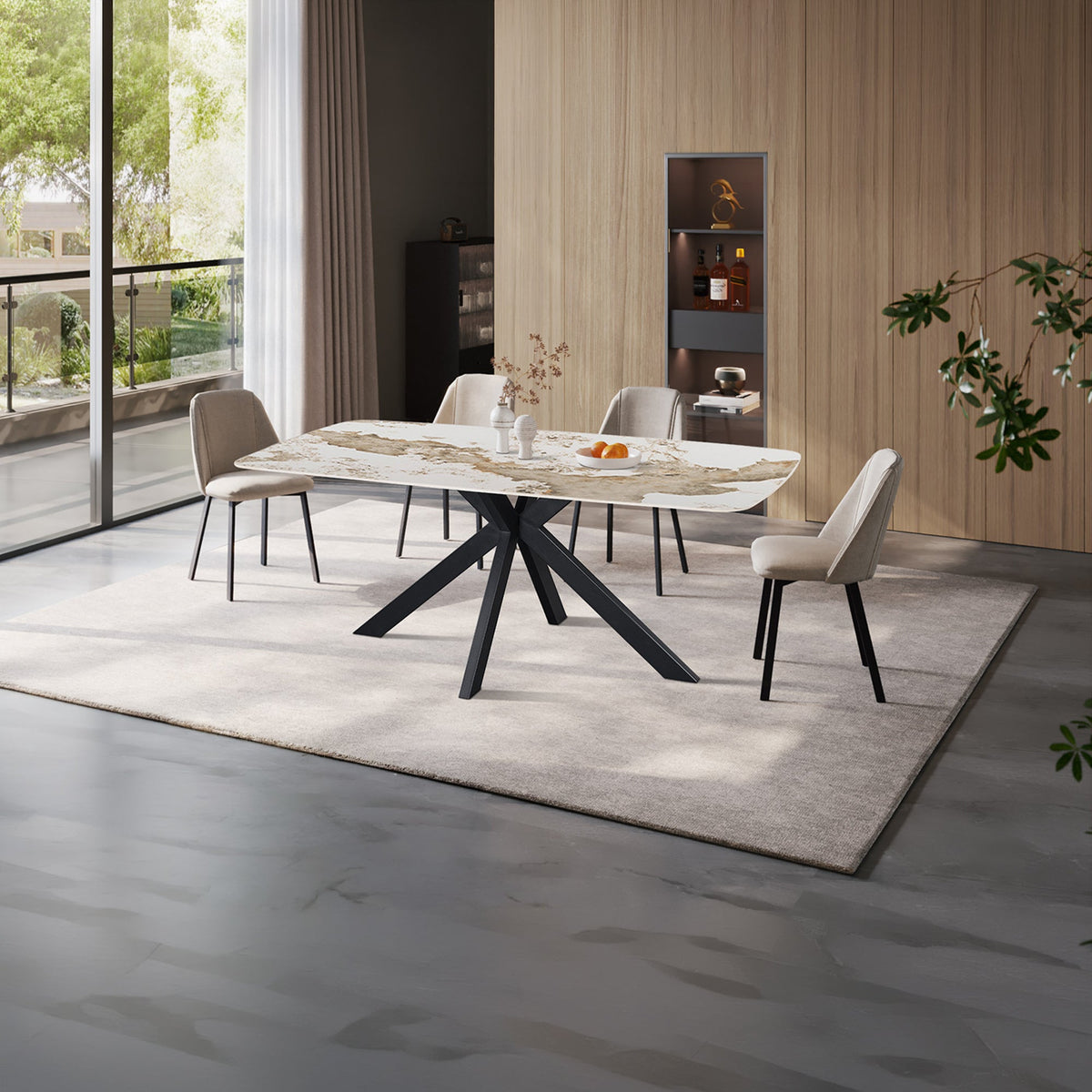 APOLLO XL Table à manger en pierre frittée blanc marbré 180 cm - Mobilier Deco