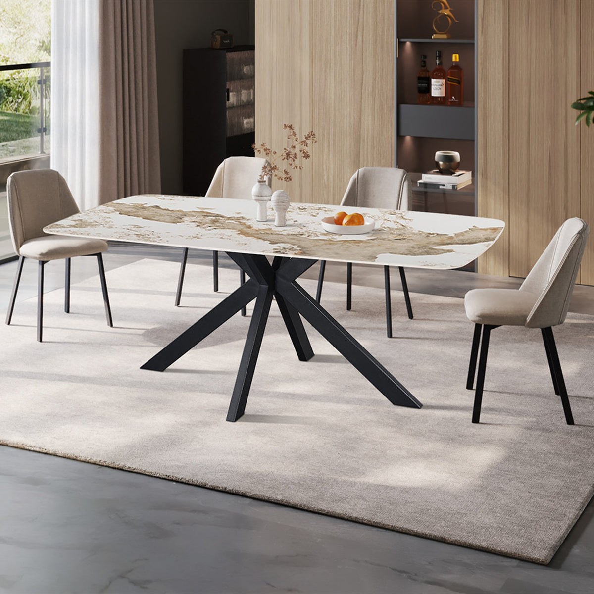 APOLLO XL Table à manger en pierre frittée blanc marbré 180 cm - Mobilier Deco